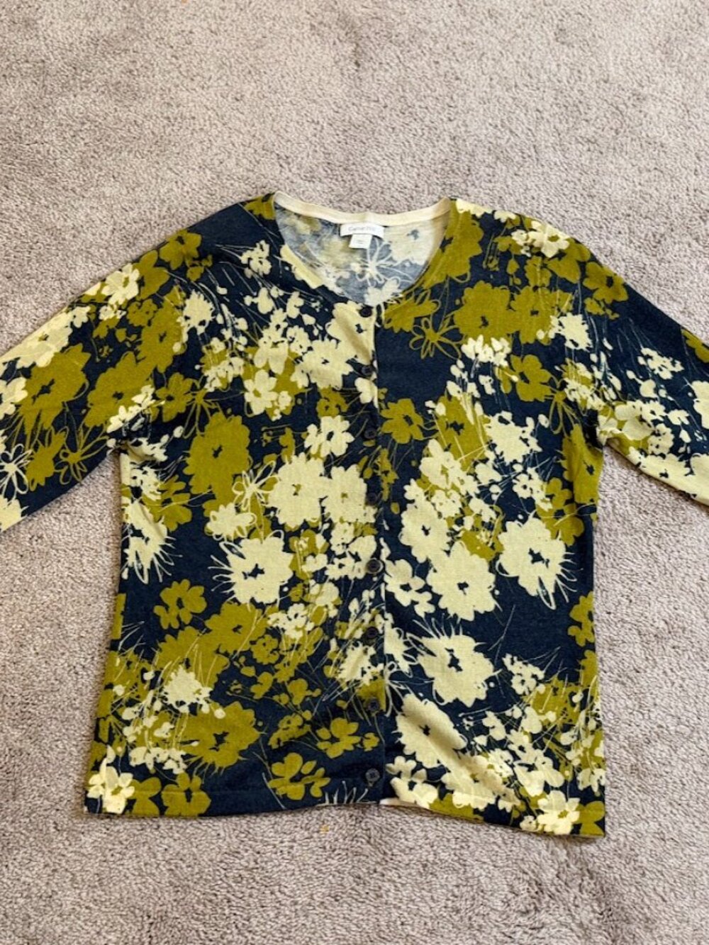 Garnet Hill | 100% Merino Wool Floral Cardigan | Size L